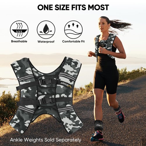 APEXUP 30lbs Weighted Vest Men Women, Weight Vest for Women Workout Equipment for Strength Training Running (Grey Camo)