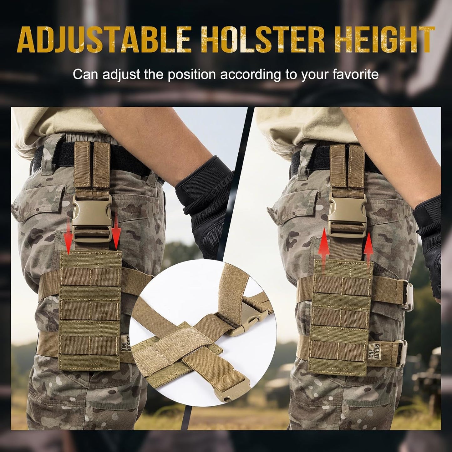 OneTigris Mini Molle Panel for Tools, Drop Leg Platform Minimalist Adjustable Thigh Rig for Flashlight Green