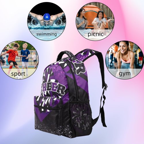 HJKLONE Cheer Backpack for Cheerleaders, Cheerleading Gifts for Teams, Cheerleader Backpack for Women (Black&Purple)