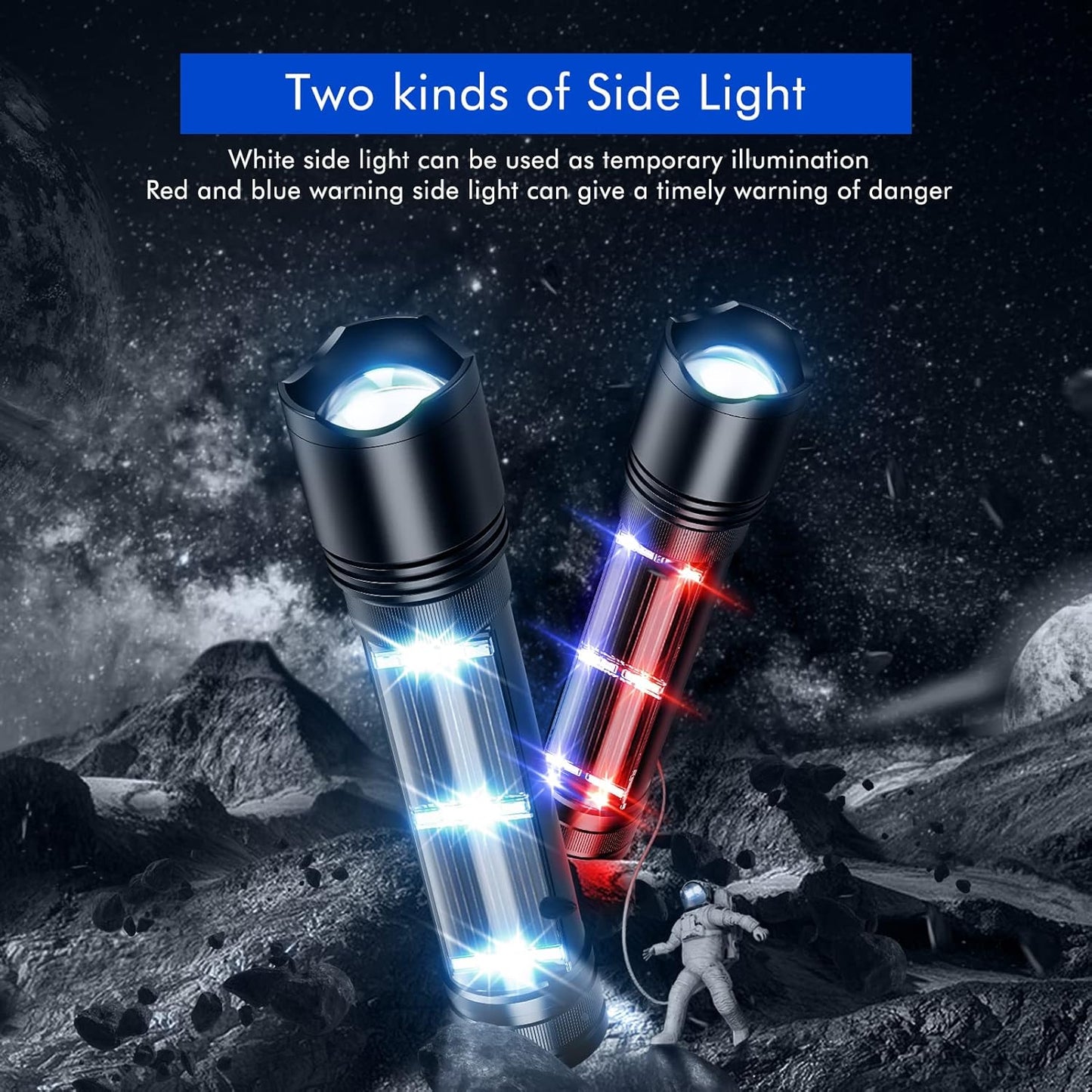 NPET T10 Car Flashlight 500 Lumens LED COB Light Solar Powered USB Rechargeable Tactical Multi-Function Torch Tool with 120dB Siren Window Breaker Seat Belt Cutter Compass for Camping