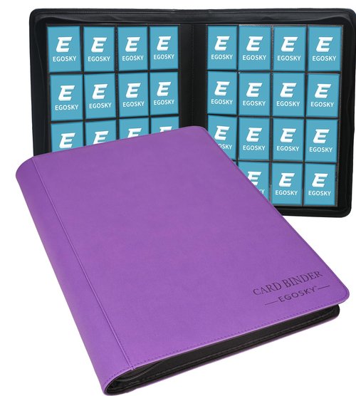 EGOSKY 1000+ Pockets Trading Card Binder, 16 Pocket Side Loading Card Holder Album for Sports Game Business Cards (Purple)