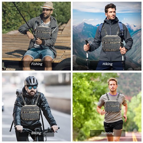 SMONT Tactical Chest Bag Pack for Men, Molle Micro Chest Rig Pouch for Hunting Fly Fishing Running Camo Grey
