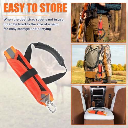 AzReference Deer Drag Rope and Harness Heavy Duty Deer Drag Strap with Handle, Orange Reflective Hunting Dragging Rope for Deer Hunters Gear Accessories