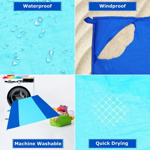 Gorich Beach Tent Sun Shelter with UV UPF50+ Protection for 4-5 People and Extra-Large Sandproof Waterproof Beach Blanket, Perfect for Camping, Travel, and Hiking (SkyRoyal, 10'x9')