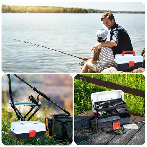 3 Layers Fishing Tackle Box, 213Pcs Fishing Lures Kit with Small Fishing Tool Kit Containing Weights Scale, Lip Clip, Hook Remover, Fishing Accessories, Fishing Gear for Beginners Kids, Men, Adults