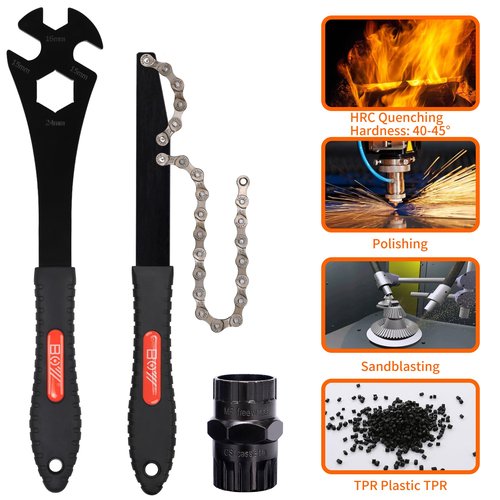MatyKit Bike Freewheel & Cassette Removal Tool + Bicycle Chain Whip + Multifunction Pedal Wrench Removal, Portable Bike Tools, Bike Maintenance Repair Road Mountain Freewheel Removal Set