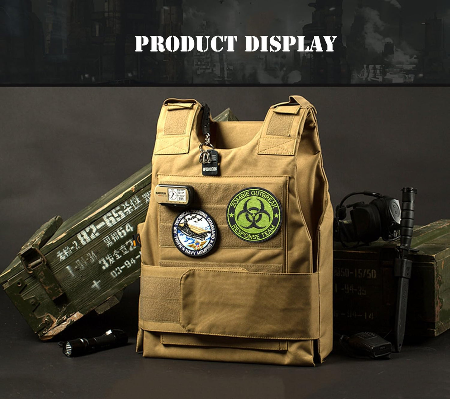 Zombie Outbreak Response Team Patch Biohazard Patches Embroidered Applique Hook&Loop Patch Tactical Patch(Black+Green)