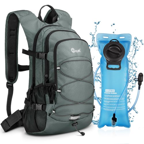 CVLIFE Hydration Backpack with 3L Water Bladder, Hiking Water Backpack for Men Women, Lightweight Hydro Hydration Pack Lightweight Insulation Water Bag for Running, Cycling Rave and Biking, Grey