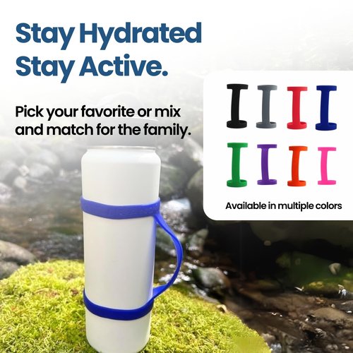 BottleBand One Size Fit All Water Bottle Grip - Durable Silicone Band Grip Strap, Comfortable Drop Protection. Anti Slip for Running, Hiking, or Walking (Blank, Blue)
