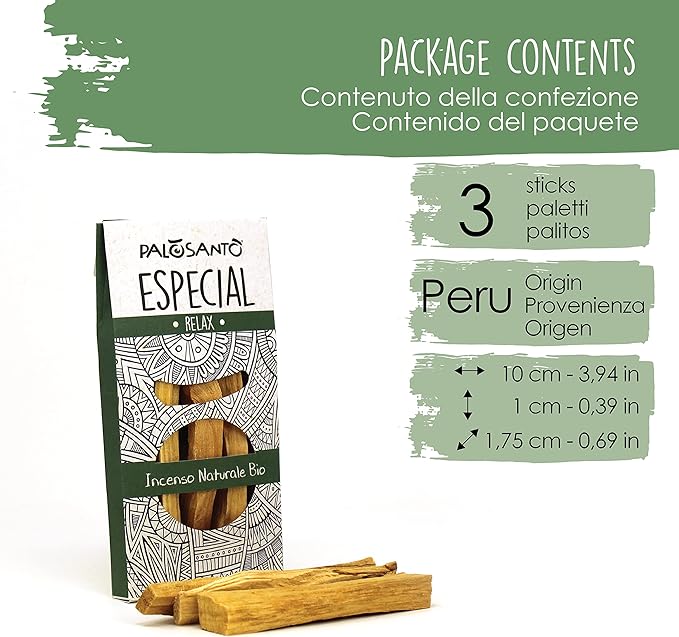 PALOSANTO - Palo Santo Incense Sticks Especial 10cm 3,94in - 3 Pack - Large Organic Palo Santo Sticks Strong Aroma - Wild Harvested Holy Sticks 2cm Thick - Palo Santo Wood Bursera Graveolens
