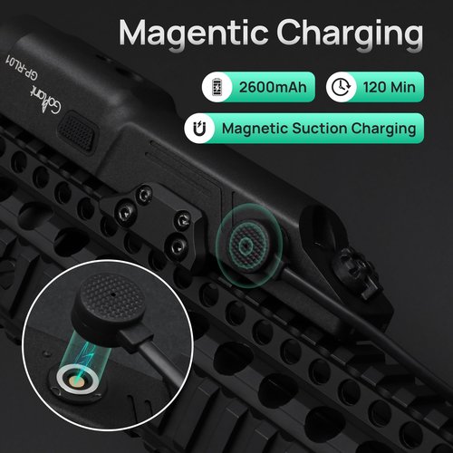 2500 Lumen Aluminum Alloy Rifle Laser Light Combo, 2.5 Hours Long Runtime AR15 Weapon Light and Green Laser, Picatinny Rail MLOK Mounted LED Tactical Flashlight, Low Profile Flashlight AR Rifle R15