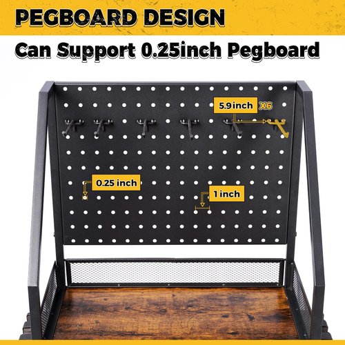 SOYEEZE Fishing Rod Holders for Garage, 3-Tire Fishing Pole Rack with Pegboard and Hooks, Fishing Gear Tackle Box Organizer Up to 12 Rods, Rolling Fishing Storage Cart with Lockable Wheels