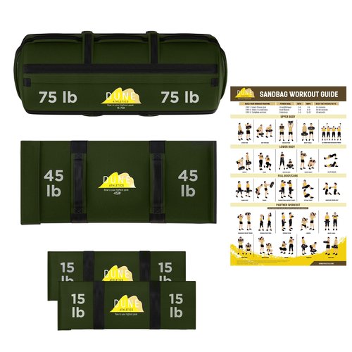 Sandbags for Working Out (Unfilled) - Enhance Your Fitness with Our Workout Sandbag, Versatile & Durable Sand Bags for Weight Training | 15-75 lbs Sand Bag for Exercise – Army Green - Guide Included