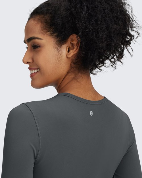 G4Free Long Sleeve Workout Tops for Women Fall Base Layer Athletic Gym Exercise Tight Shirt Wicking Cropped Underscrub (Dark Gray,S)