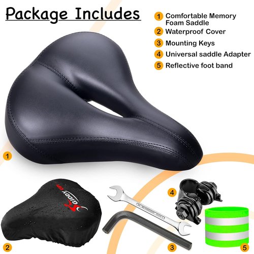 Giddy Up! Bike Seat - Comfortable Premium Bike Saddle for Exercise and Road Bicycle with LED - Wide Padded Bicycle Saddle for Peloton - Replacement Comfort Bicycle Seat Cushion