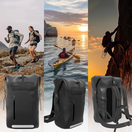 DUAXETONGXIA Waterproof Backpack，Heavy Duty Hiking Backpack，35/55/85L dry bag backpack waterproof for Men，Roll-Top Closure，for Kayaking, Travel, Hiking, Fishing, Camping, Motorcycles (black, 35L)
