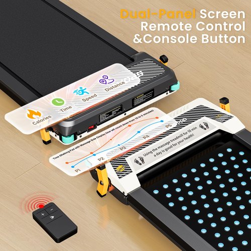 FINEHORSE 2 Side Walking Pad with Incline, 2 in 1 Under Desk Treadmills Walking Pad and Foot Massager for Home/Office, Portable Treadmill with Remote Control LED Display (Black)