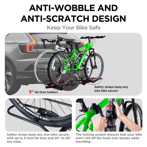 POLESTAR Hitch Mounted 2-Bike Rack, 200lbs Capacity Bike Rack Hitch with Lock, 2" Receiver Foldable Platform Mount for E-Bike, Up to 5" Fat Tire Bicycle and Standard, fit Car Trucks SUVs RVs Trailer