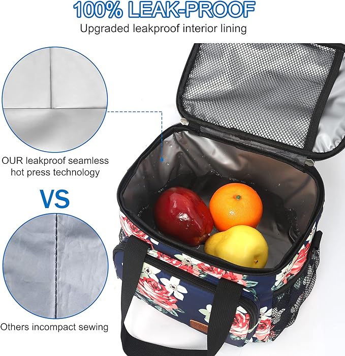 Femuar Lunch Bags for Women/Men, Insulated Lunch Bag for Work Office Picnic - Large Lunch Cooler Bag Leakproof Lunch Box with Adjustable Shoulder Strap for Adults - Floral