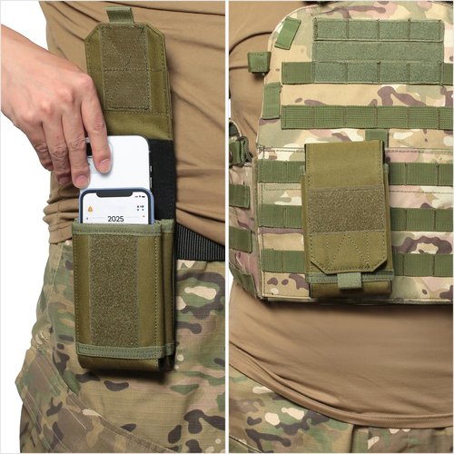 Tactical Molle EDC Phone Pouch Universal Dual Mobile Phone Holster Holder with US Flag Patch (Black)
