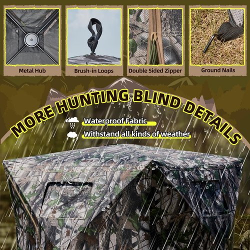 YOLENY 270° See Through Blind for 2-3 Person, Portable Pop Up Ground with Carrying Bag - Resilient Tent, Zip Door & Silent Windows for Deer & Turkey Hunting