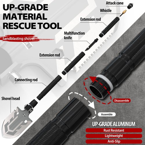 1PZ NV5-KC2 Folding Survival Shovel, 180 Degree Folding Shovel-Camping Shovels, Multifunctional Survival Gear and Equipment Tactical Camping Gear Survival Tools for Caping Hiking
