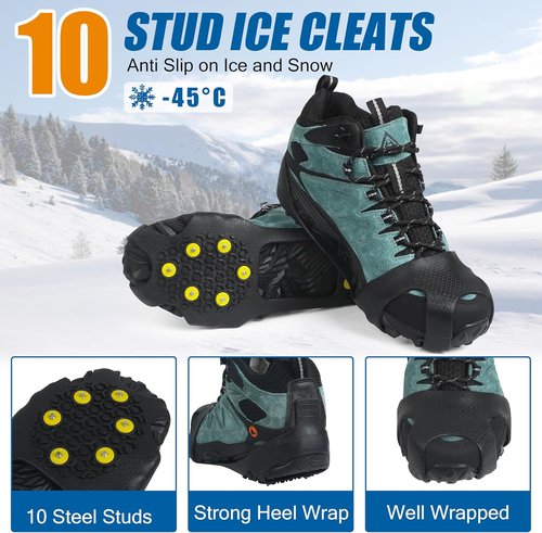 Ice Cleats Snow Traction Cleats Crampons for Shoe and Boots Non-Slip Overshoe for Walking on Snow and Ice Rubber Walking Cleats Anti Slip Crampons