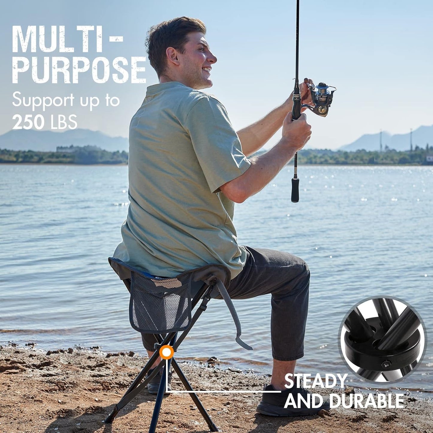 Portal Tall Folding Tripod Stool for Outdoor Camping Walking Hunting Hiking Fishing Travel, Support 225 lbs