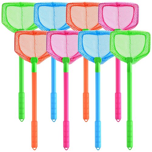 Coopay 8 Pieces Butterflies Fishing Net Catching Bug Floating Bait Beach Nets for Outdoor Playing (Rose Red, Orange, Blue, Green)