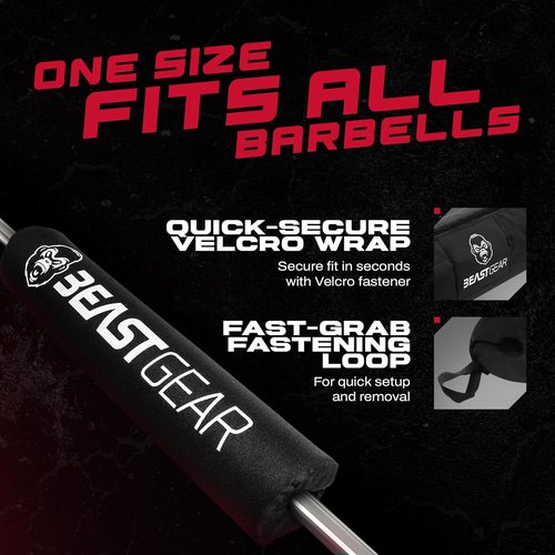 Beast Gear Barbell Pad for Hip Thrust Machine - Heavy Duty, Weightlifting Hip and Squat Bar Pad w/Secure Hook & Loop Fastener - Cushioned Foam Support for Weighted Bar