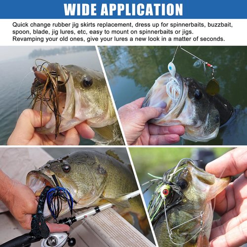 Spinner Bait Skirt Jig Skirts Replacement DIY Fishing Lure Making Supplies Soft Skirt for Spinnerbaits Bass Fishing Jigs Buzzbait Squid Jigs Fishing Lure Skirts 50 Strands 24 Bundles