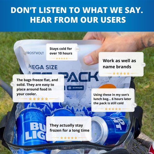 Frostvolt Reusable Ice Packs for Cooler and Lunch Boxes (MEGA Size x 4) Up to 24-48 Hours Freezer Packs | 10 x 10 Inch | Lunch Box and Cooler Long Lasting Ice Packs, Beach Trip Must Haves