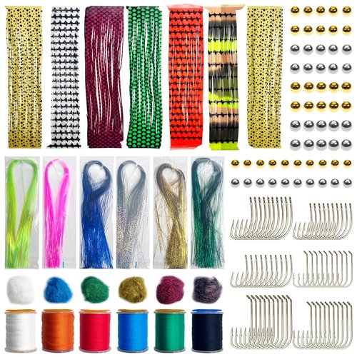 FREE FISHER 145Pcs Fly Tying Material Kit Flashabou Dubbing Threads Copper Beads Silicone Rubber Legs Hooks Fly Tying Tools Kit