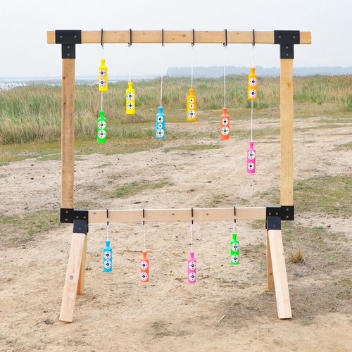 Highwild Plastic Bottle Targets for Shooting - 6 Neon Bottles with Hanging Rope - Includes Foldable Storage Rack - Ideal for Indoor and Outdoor Training (Orange/Green/Pink)