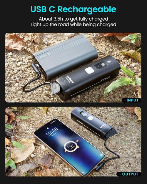 RAVEMEN K1800 Smart Bike Lights, Bright Bicycle Light with AI Night Riding Mode, Handlebar/Upside Down Mounted, Brightness Adjust, Auto On Off, Power Bank Feature, Daytime Intelligent Mode