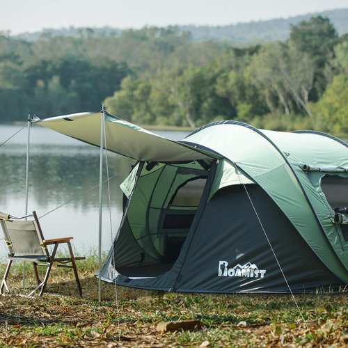 ROAMIST Tents for Camping, 4 Person Easy Pop Up Camping Tent, Waterproof Windproof Automatic Setup Lightweight Camping Tent with Extra Storage, Family Tents for Camping, Hiking & Traveling, Green