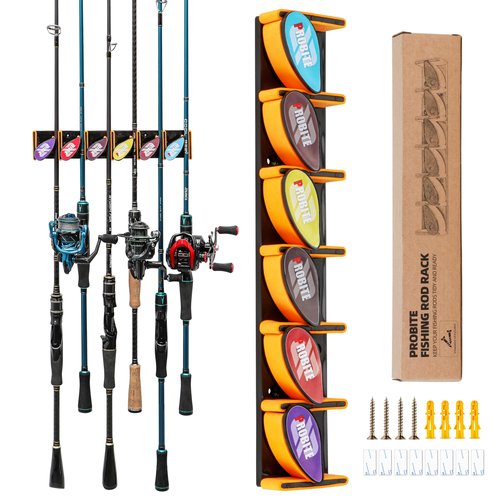 Wall Mounted Fishing Rod Holder for Garage, Horizontal & Vertical Fishing Rod Rack, Fishing Pole Storage with Soft EVA Protective Pad, Holds Up to 6 Rods or Combos, Fits Most Fishing Poles（1 Pack）
