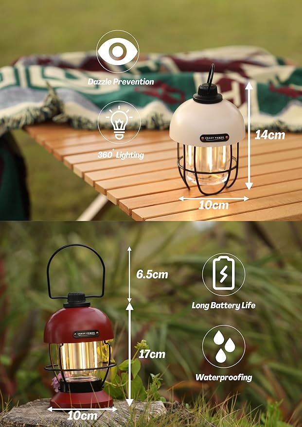 Crazy Power Camping Lantern Rechargeable LED Camping Light Premium Vintage Light 4500 mAh High Capacity Dimmable 3 Light Modes Waterproof for Camping Hiking Fishing Power Outages (CPG100 Green)