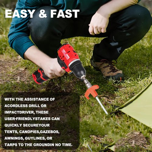 12 Pack Screw in Tent Stakes Heavy Duty,8 Inch Ground Anchors Screw in,Metal Stakes with Hex Head Driver,Camping Tent Accessories.(Orange)