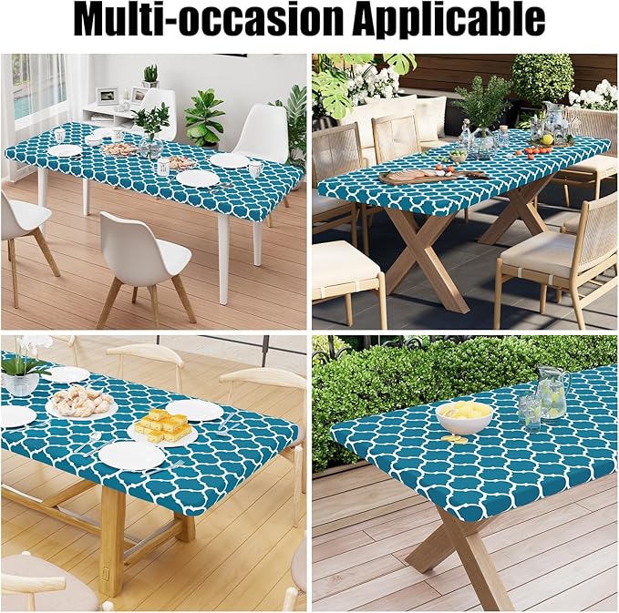 Smiry Rectangle Picnic Table Cover, Waterproof Elastic Fitted Camping Tablecloths for 6 Foot Tables, Wipeable Flannel Backed Vinyl Tablecloth Protector for Indoor, Outdoor (Turquoise, 30x72 Inches)