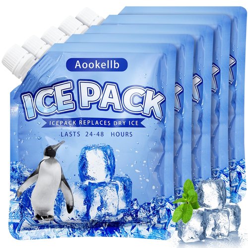 2025 Reusable Ice Packs for Cooler, Aookellb 5 Pack Long Lasting Gel Freezer Packs for Coolers, Cold Packs for Cooler Bag Backpacks, Lunch Box, Cooler Bag, Keeps Food Cold Fresh