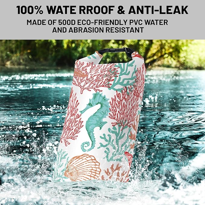 Waterproof Dry Bag,Roll Top Sea Turtle Starfish Coral Small Waterproof Backpack 5L/10L/20L Floating Lightweight Bags for Kayaking, Boating, Fishing, Swimming Camping with Waterproof Phone Case