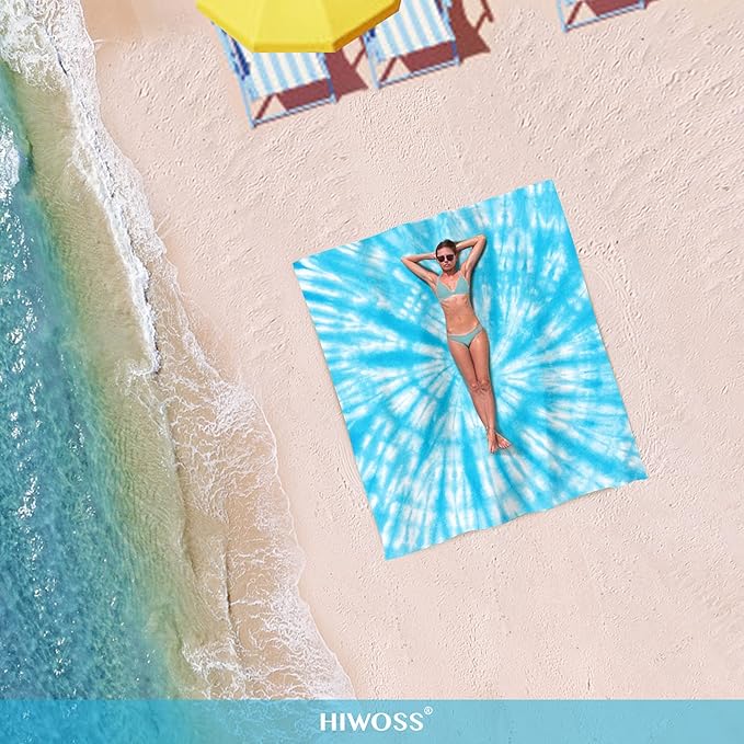 Beach Blanket Waterproof Sandproof Oversized 95”x 80”,Sand Free Beach Mat with Corner Pockets,Portable Mesh Bag for Beach Festival,Picnic,Travel and Outdoor Camping (SkyBlue)
