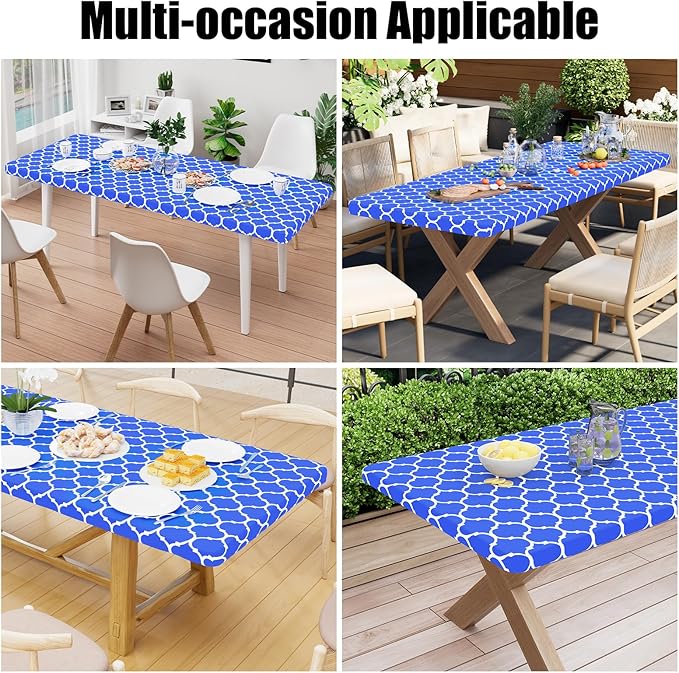 Smiry Rectangle Picnic Table Cover, Waterproof Elastic Fitted Camping Tablecloths for 4 Foot Tables, Wipeable Flannel Backed Vinyl Tablecloth Protector for Indoor, Outdoor (Blue, 30x48 Inches)
