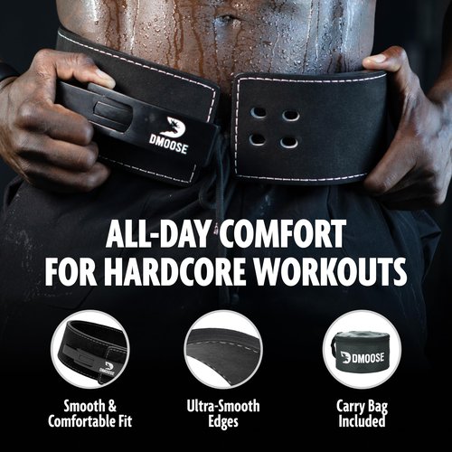 DMoose Fitness Lever Weight Lifting Belt - 10 mm Thick Premium Leather Weightlifting Belt for Powerlifting & Deadlifts - Rust Proof Buckle Gym Belt - Lifting Belts for Men & Women - Carry Bag Included