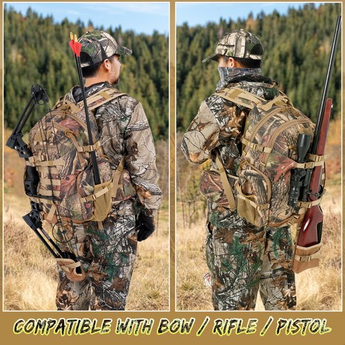 MOPHOTO 900D Waterproof Hunting Backpack for Men, 35L Large Durable Hunting Day Pack with Bow/Rifle Holder，Camo Hunting Pack with Rain Cover and Multiple Organized Pockets