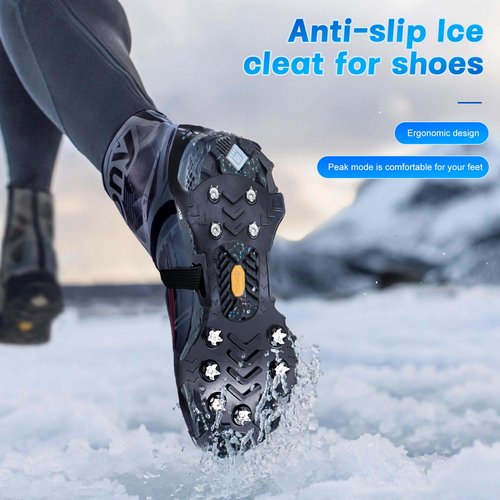 Crampons Ice Cleats for Shoes and Boots, Ice Snow Grip with Stainless Steel Spikes Anti-Slip, Traction Cleats Grips with Straps Women Men Shoes for Walking, Climbing, Hiking, Ice Fishing