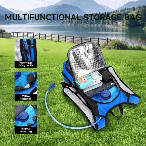 Hydration Backpack Hiking Backpack with Water Bladder Lightweight Insulation Hydration Pack Water Backpack for Hiking Cycling Running Festival Camping for Men Women (Blue, 27X11X46CM)