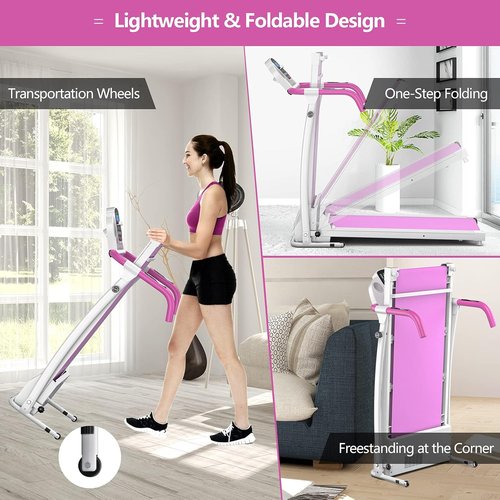 Goplus Foldable Treadmill, Freestanding Portable Treadmill with 12 Preset Programs, LCD Monitor, Built-in Wheels & Pulse Sensor, Folding Compact Treadmills for Home Small