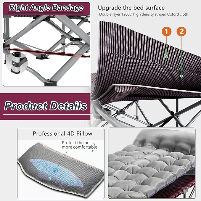 ABORON 2PK Folding Camping Cot for Adults, Double Layer 1200D, 500lb Capacity, Heavy Duty Guest Cot with Mat & Carrying Bag for Indoor & Outdoor Use